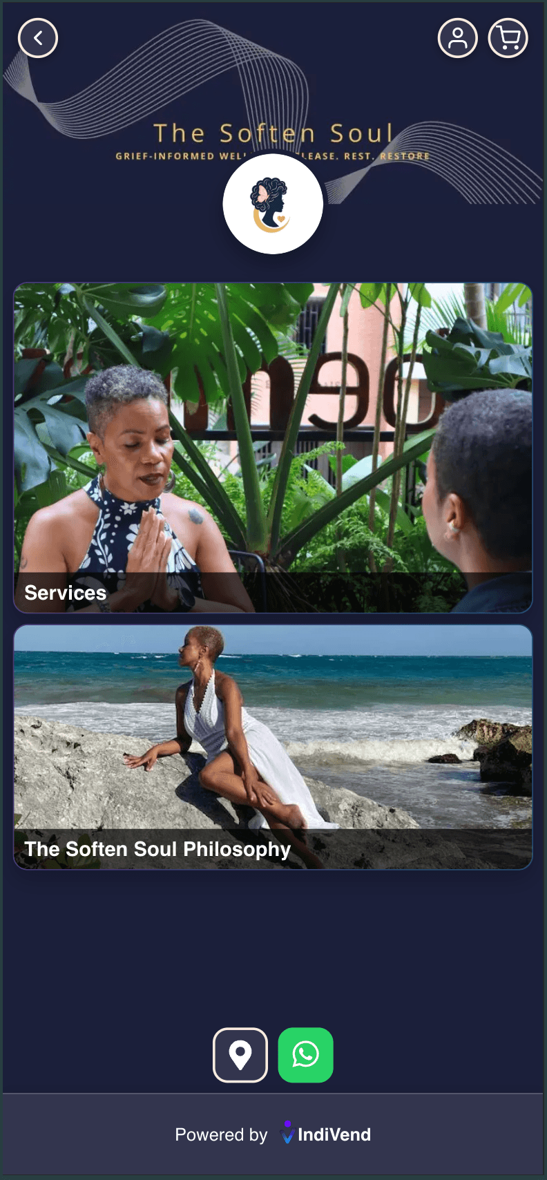 Soften Soul storefront built with indiVend, showing its grief counseling sessions