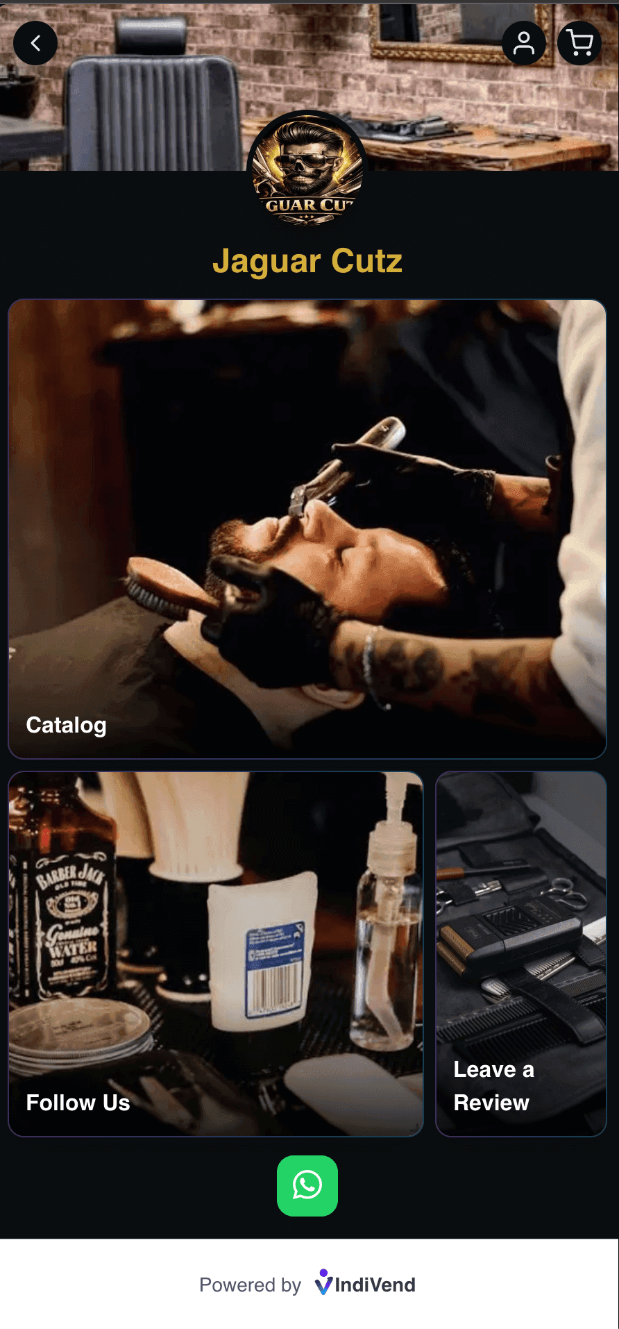 Jaguar Cutz storefront built with indiVend, showing its barbershop appointments