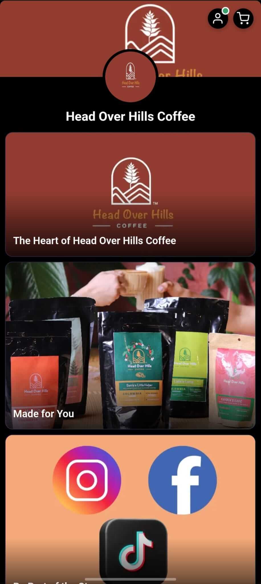 Head Over Hills Coffee storefront built with indiVend, showing its coffee range